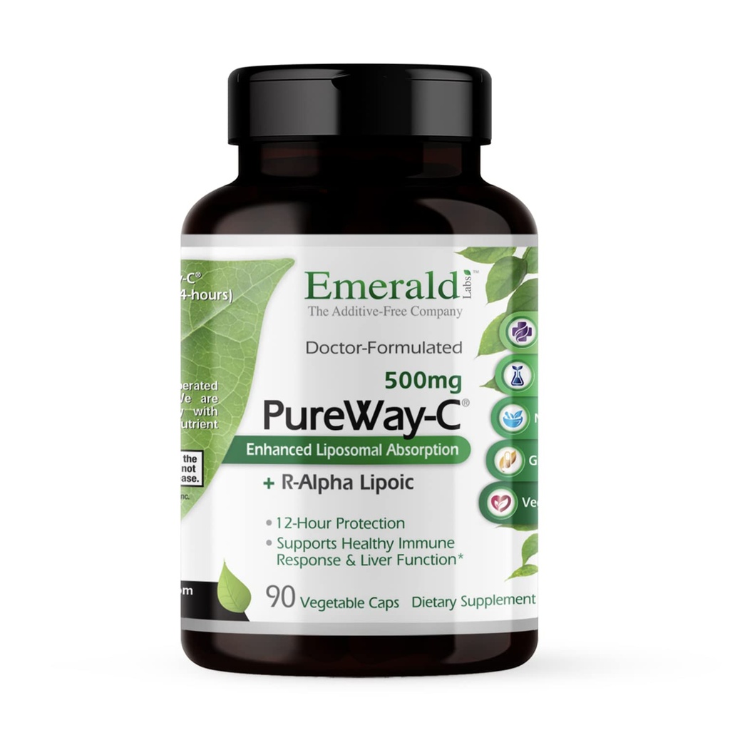 EMERALD LABS PureWay-C - Pečeň & Immune Suplement with R-Alpha Lipoic Acid* - Fast-Absorbing Vitamín C - 90 Rastlinné kapsuly (45-Deň dodávky)