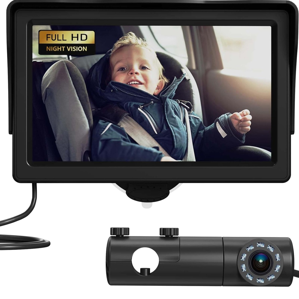 Baby Car Camera, HD Display Baby Car Mirror with Night Vision Feature, 4,3 palca Baby Car Camera with Monitor Wide Clear View, BackSeat Camera back Tvárou v tvár pozorovať Baby