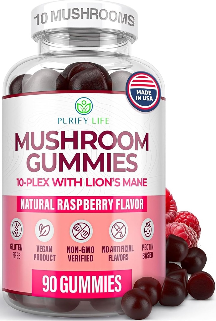 Svetový prvý hubovitý komplex Gummy - 10x Huba Supplement w Lions Mane (90 žuvačiek 2500mg/serving) Nootropic Brain Supplement, Immune Support & Stres Relief - Nahradiť tabletky a kapsule, 7-Keto