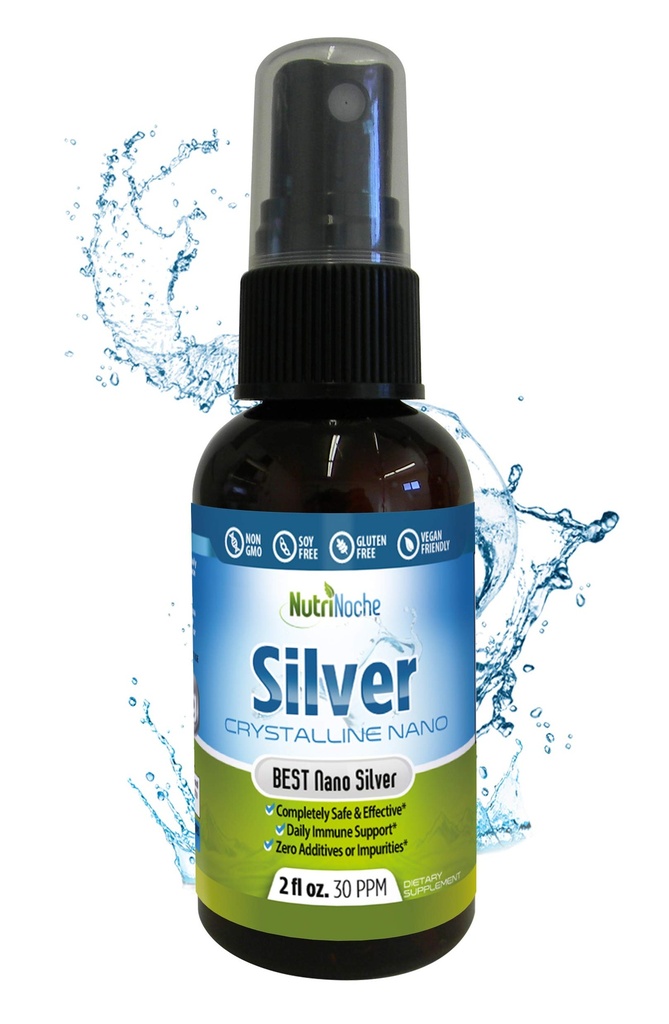 Nutrinoche Ultra Pure Koloidné striebro Spray - Výborná denná imunitná podpora - Organické 99,99% Nano častíc - Ultra Pure Silver Hydrosol - 2 Ounces - 30 ppm