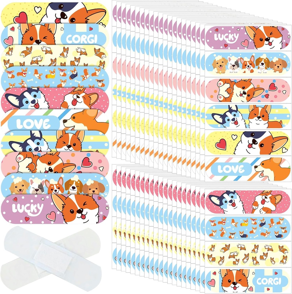 Patela 300 Pieces Kids Bandáže hromadne 10 štýly Detské adhezíva Flexibilné farebné roztomilé Cartoon Bandáže vodeodolné priedušné lepidlá chrániče starostlivosti rezy pre dievčatá chlapci [Dog]
