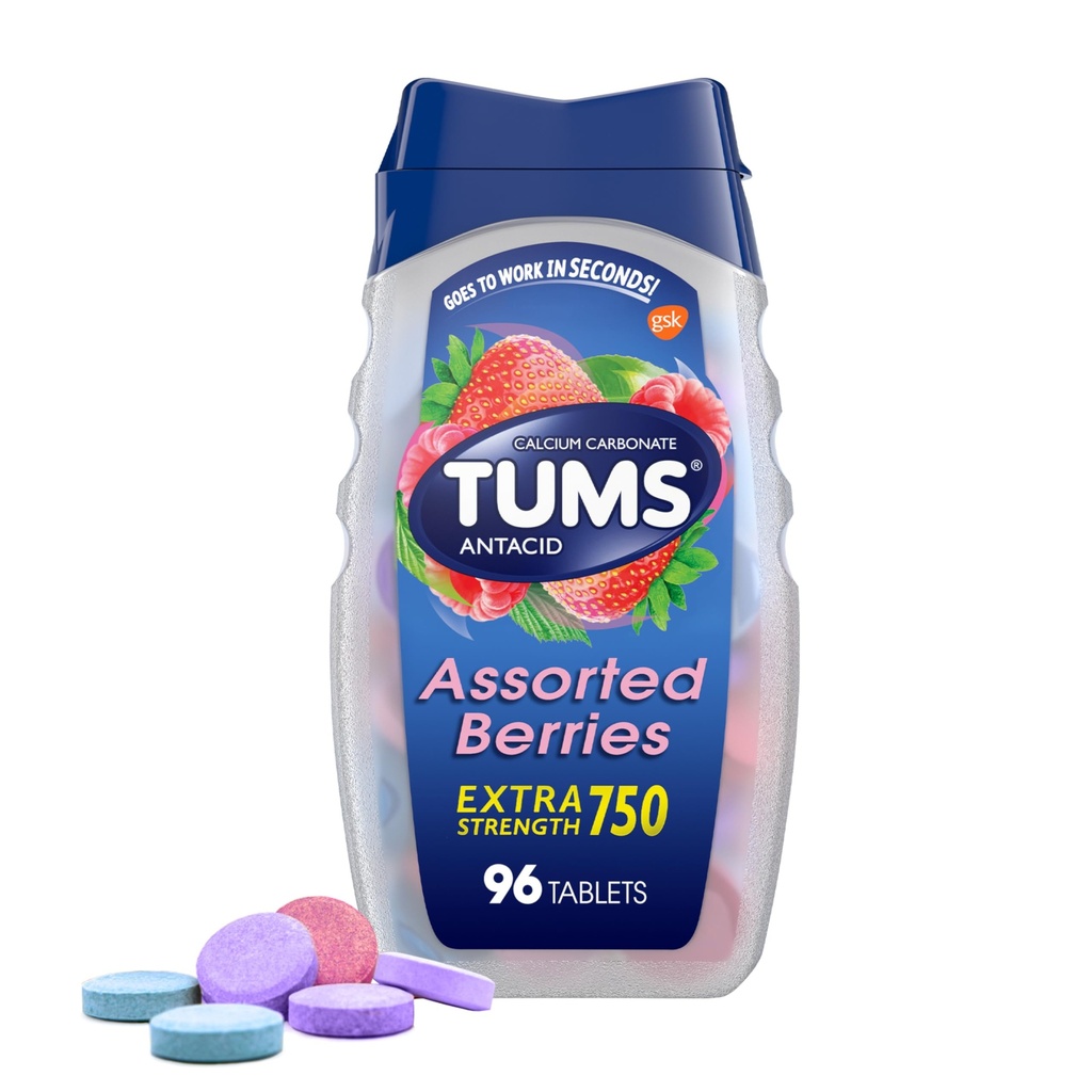 TUMS extra sila antacidá tablety pre úľavu od pálenia záhy, 96 počet