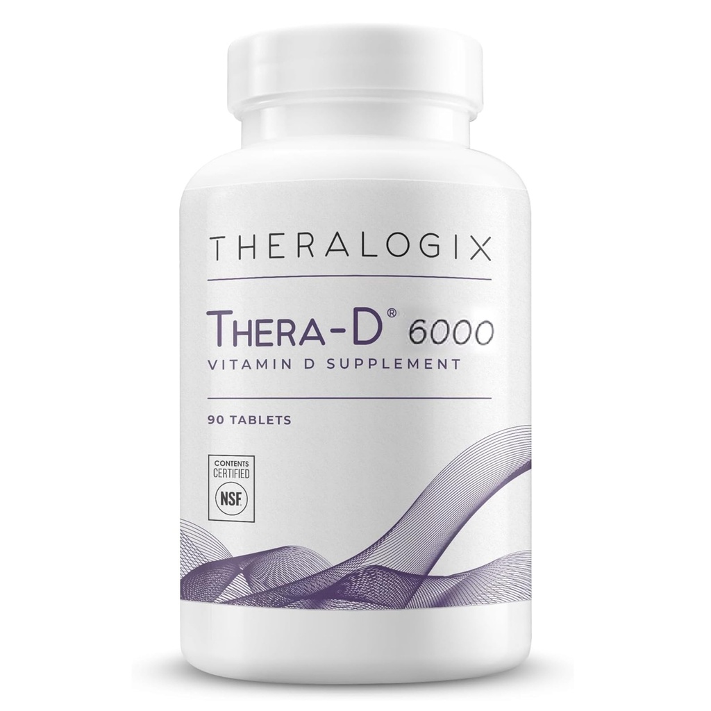 Theralogix Thera-D 6000 vitamín D doplnok - 6 000 IU (150 μg) vitamín D3 tablety - 90-dňová ponuka - Imunitná podpora doplnok pre ženy a mužov - Aids Bone & Heart Health - NSF Certified - 90 tabliet