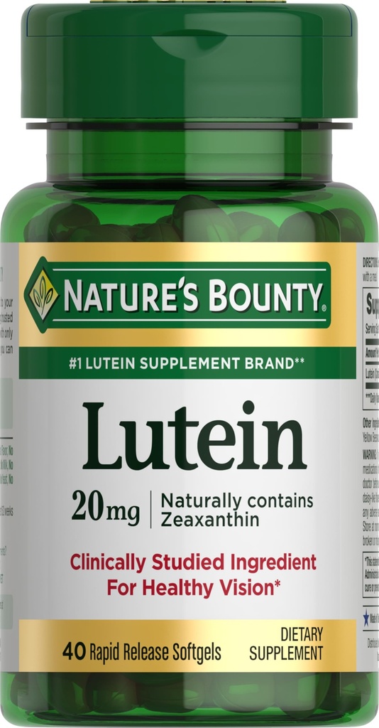 Nature's Bounty Lutein pilulky, Očné zdravotné doplnky a vitamíny, Podpora Vision Health, 20 mg, 40 Softgels