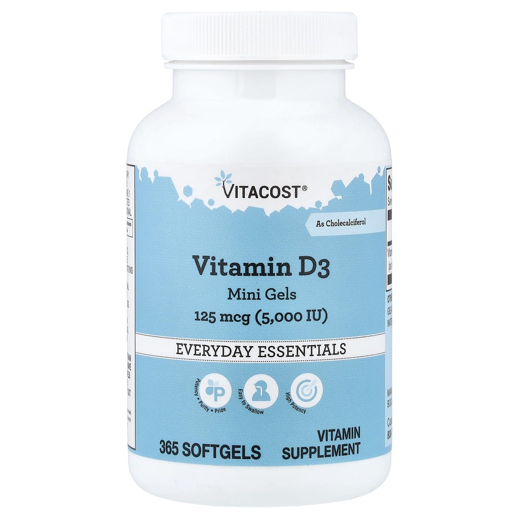 Vitacost vitamín D3 (ako cholekalciferol) - 5000 Iu - 365 Softgel Mini Gels