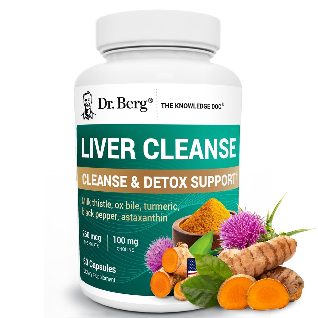 Dr. Berg Pečeň Čistiť Detox Kapsule w/Unikátny zmes mlieka Thitle, Ox Bile & Folate - Pečeň Supplement zahŕňa kurkuma, čierne korenie a choline - 60 Kapsule