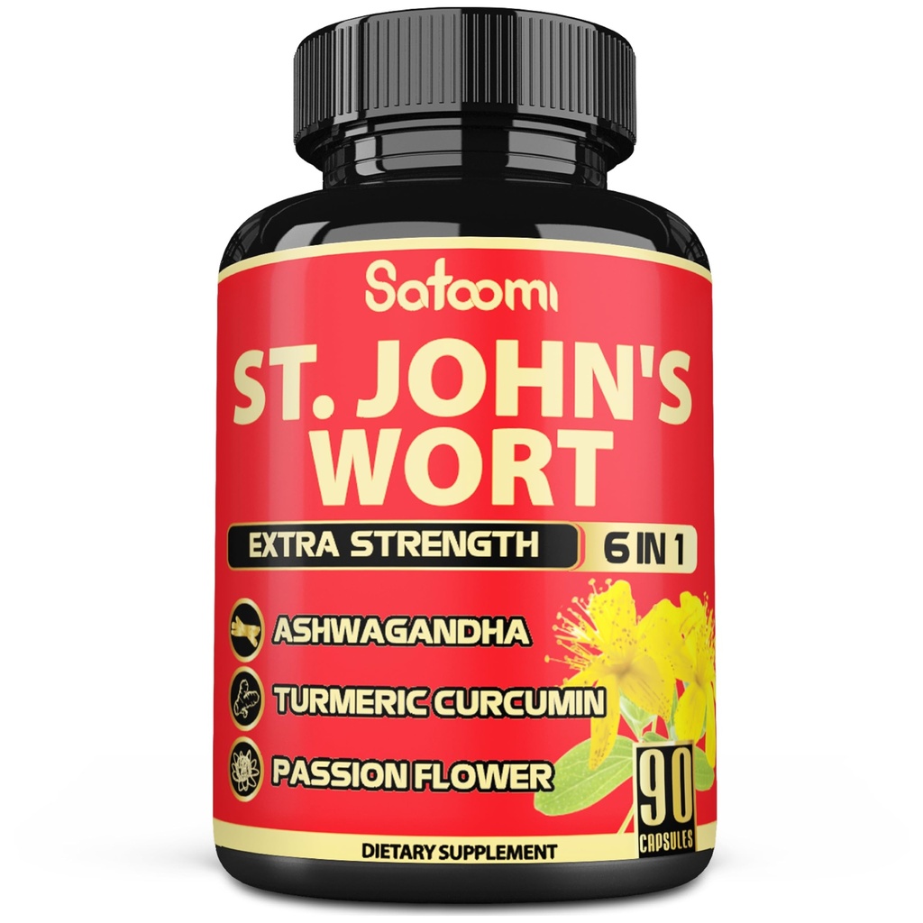 Satoomi St. John's Wort Capsules Extract Supplement - 6 Bylín ekvivalent 5050 mg - Emocionálna rovnováha, radostná nálada a podpora nálady - 1 balenie 90 Veggie Caps 3-Month Supply