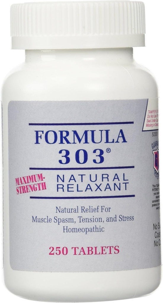 Dee Cee Labs Formula 303 Maximálna sila All-Natural Relaxant Tablety, 250 Tablety; All-Natural Relaxant obsahujúci horčík pre boľavé svaly, vášeň kvet, a Valerián koreň