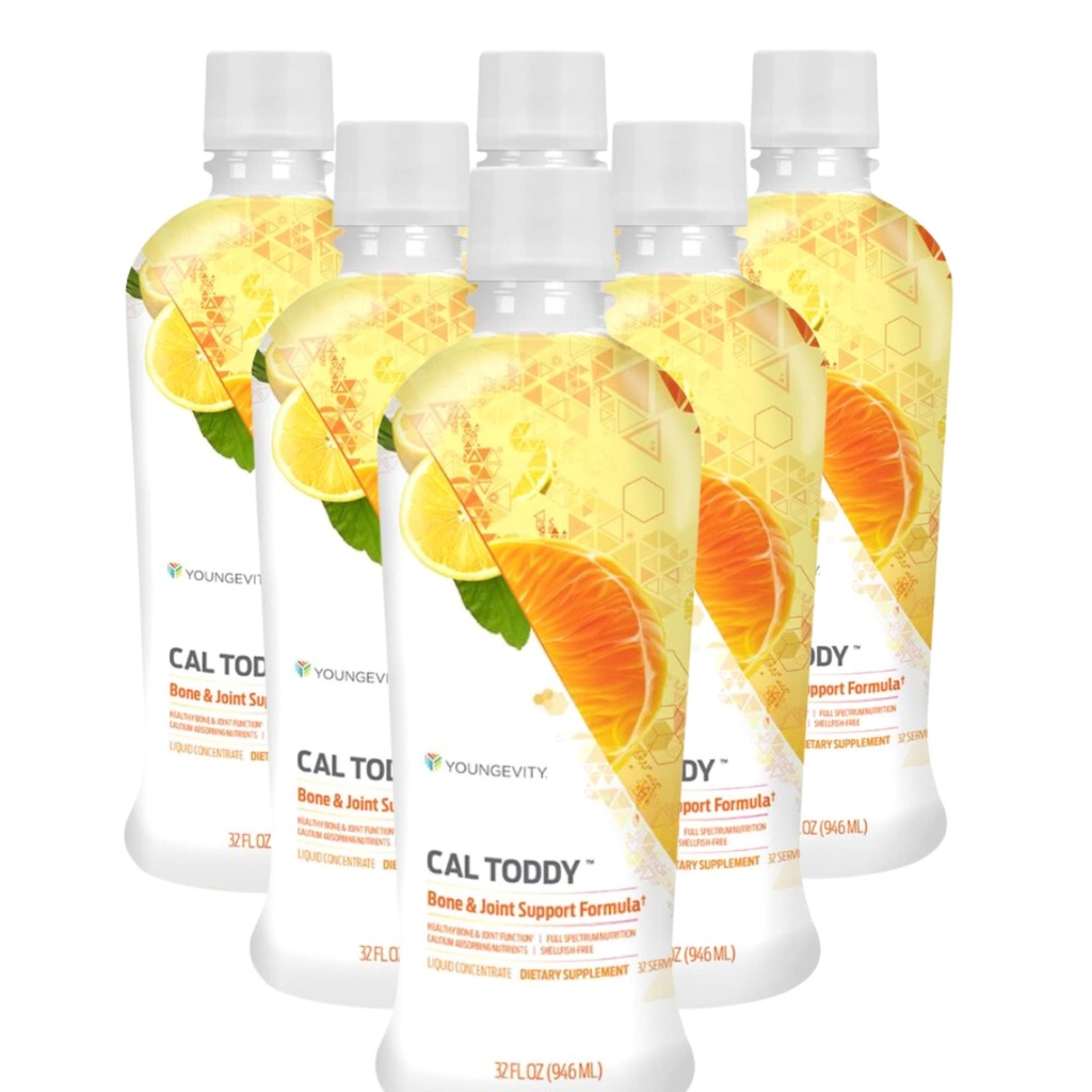 Youngevity Cal Toddy - Vápnik (citrát, fosfát) Horčík 1 200 mg/600 mg - Vitamíny D-3, zinok, meď, draslík, bór & 70+ Stopové minerálne kofaktory - podporuje zdravie kostí - 32 Fl Oz (Stock of 6)