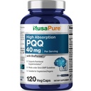 NusaPure PQQ Supplement 40 mg, 120 Veggie Capsules, Non-GMO, Pyrrolochinolín Quinone Disodná soľ, Bioperín