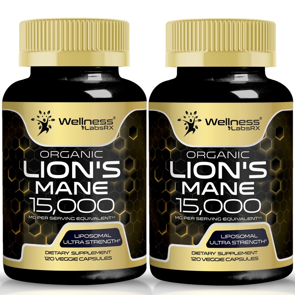 Lions Mane Supplement Kapsule - 120 Gróf - Huba Supplement, Mozog Supplements for Memory and Focus, Lion's Mane Mushroom Capsules - Cognitive & Immune Support, Focus Supplement - 2 balenie