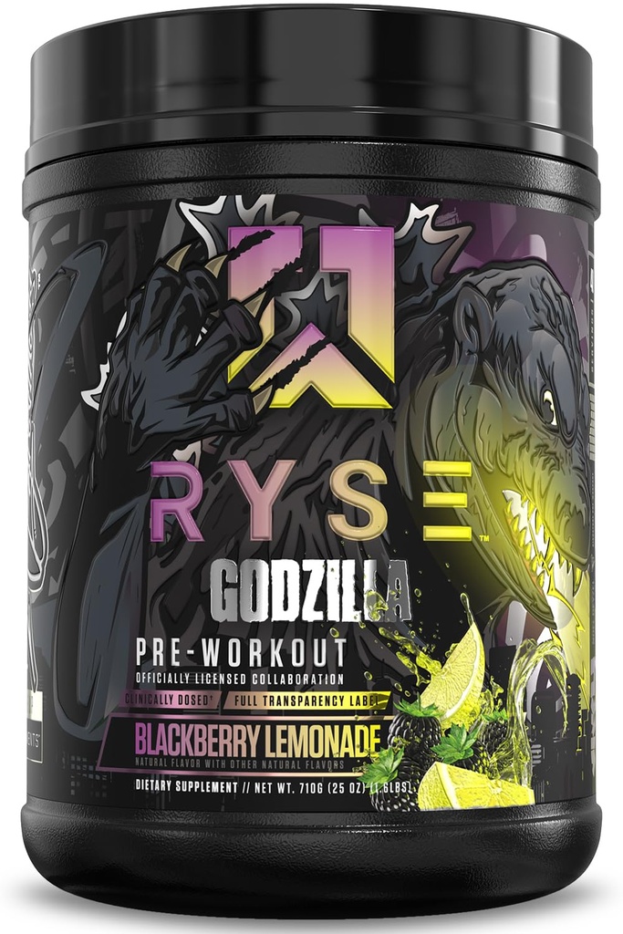 RYSE Godzilla X Noel Deyzel Pre Cvičenie Powder - BlackBerry Lemonade - 400mg kofeín, High Stim Pre-Pracovné pre mužov a ženy s citrulínom a Beta Alanyne - Energy, Pump & Focus - 20/40 Servisné služby