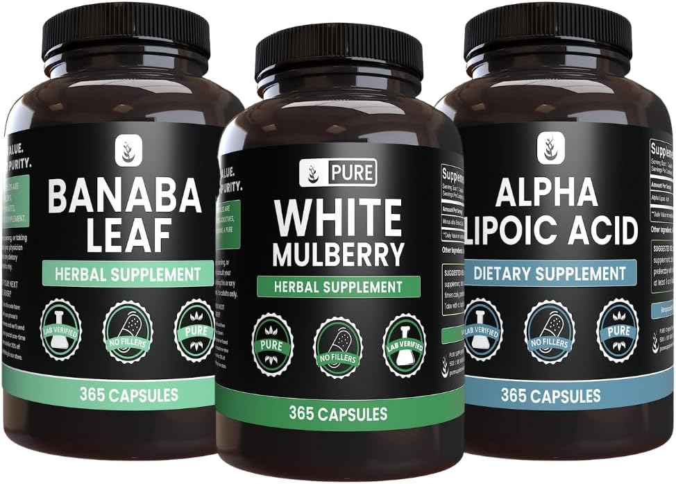 PURE ORIGINAL INGREDIENTS White Mulberry, Alpha Lipoic Acid, Banaba Capsule Bundle (365 Kapsule), Pure & Undiluted, Lab Overified