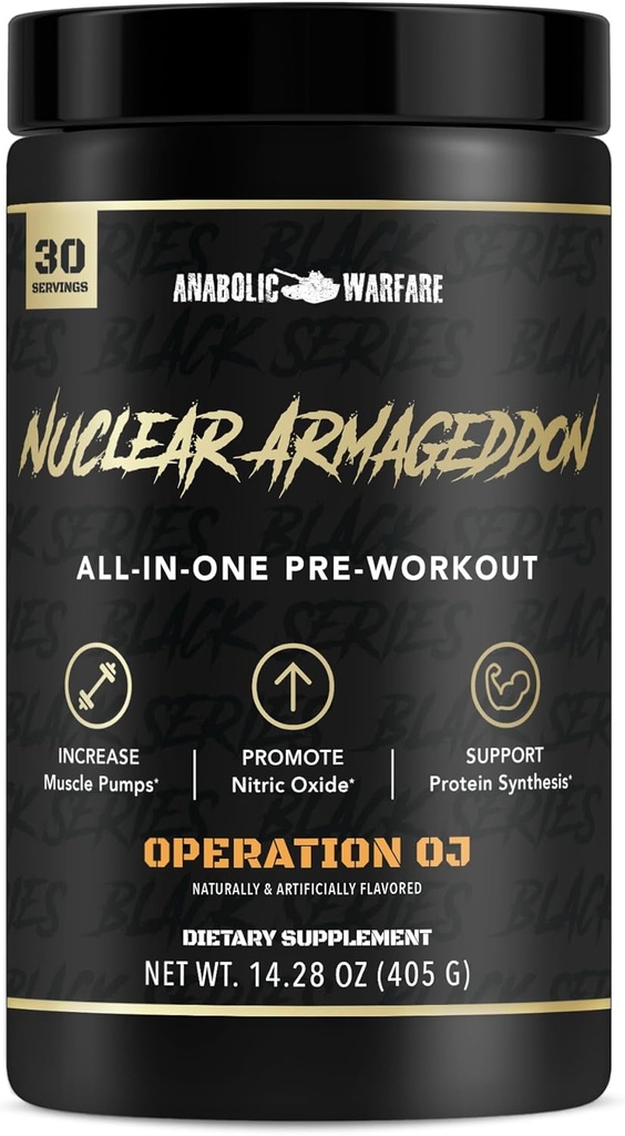 Anabolická vojna Jadrový Armagedon Pred tréningu Powder Pre-Workout pre mužov a ženy s L-Citrulín, Beta Alanyne Powder a kofeín (Orange Juice - 30 Servings)