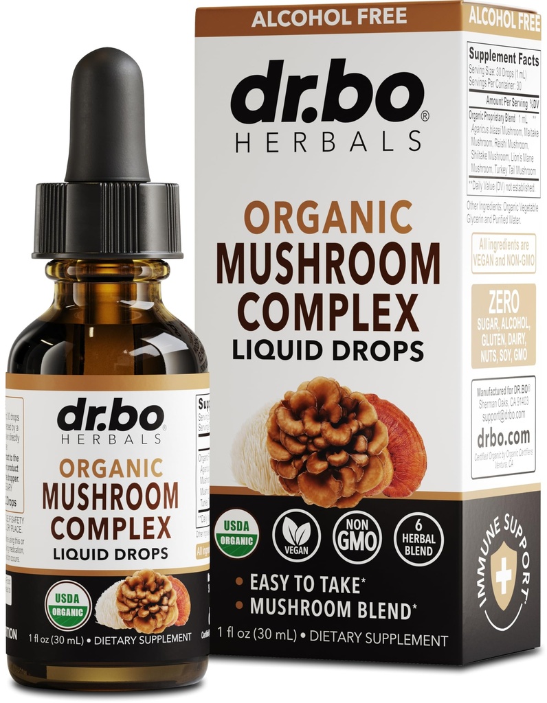 Organické Lions Mane Mushrom Complex - Huba Supplement Liquid Drops Tinture for Focus, hmla, Brain Health Supplements - Vegan, Herbal Organic Lion's Mane Huby, Reishi, Turkey Tail Extract 1oz