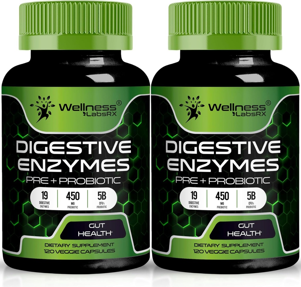 Digestívne enzýmy s probiotikami a prebiotikami, 450 mg, 5 miliárd CFU - Pure Super Digestion Capsules - Digestive Enzymes for Women & Men Support Digestion & Gut Health - 120 Count (Pack of 2)