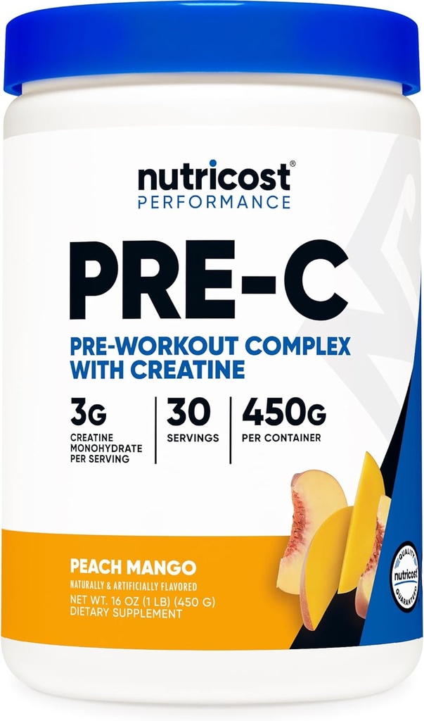 Nutricost Pre-C pre-Workout komplex s kreatín (Peach Mango 