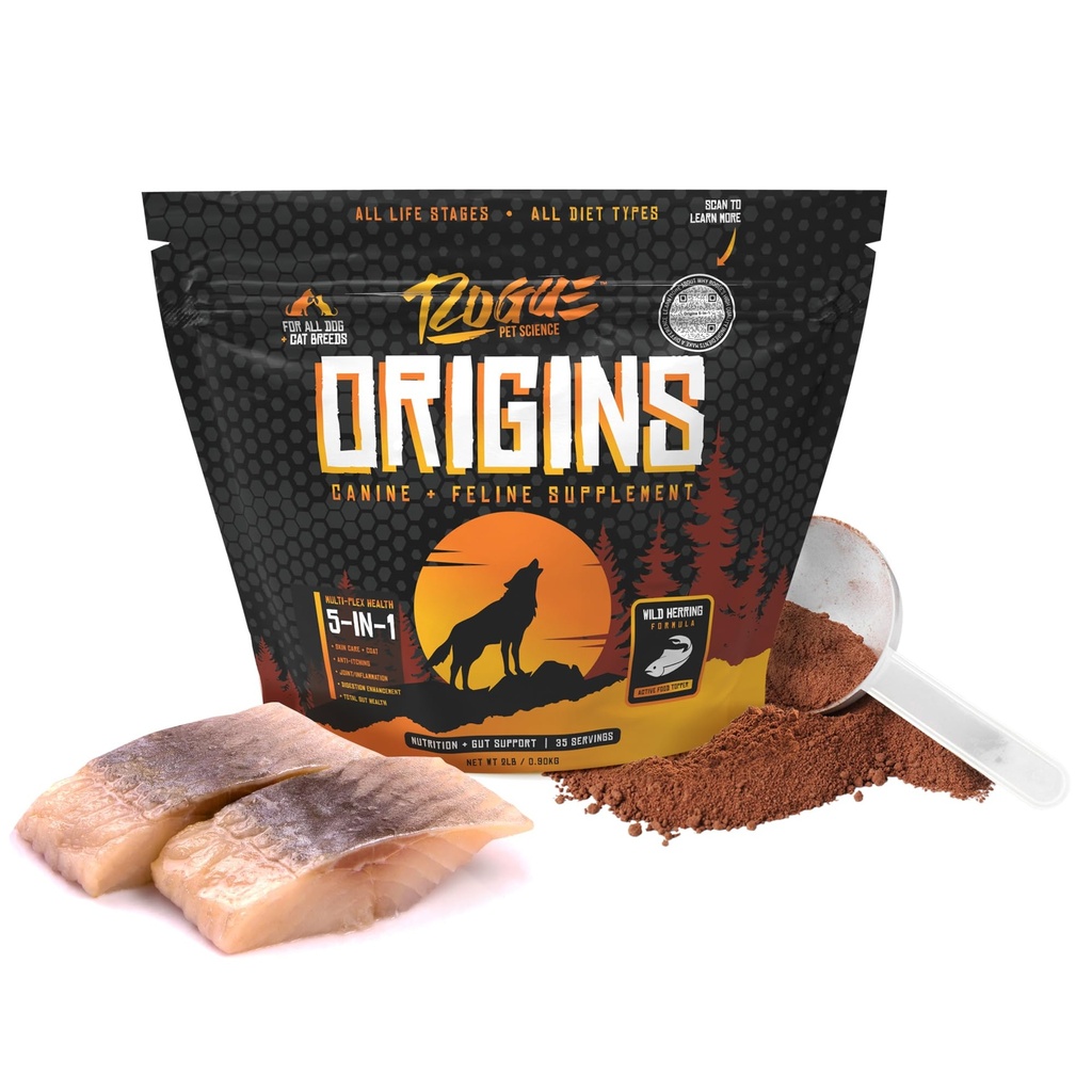 ROGUE PET SCIENCE Origins 5-in-1 pes doplnok - Práškové potraviny Topper w/Natural Omega 3 rybí olej - podporuje zdravé trávenie, koža, a koza - pomáha znížiť svrbenie a zápal kĺbov (2 lbs)