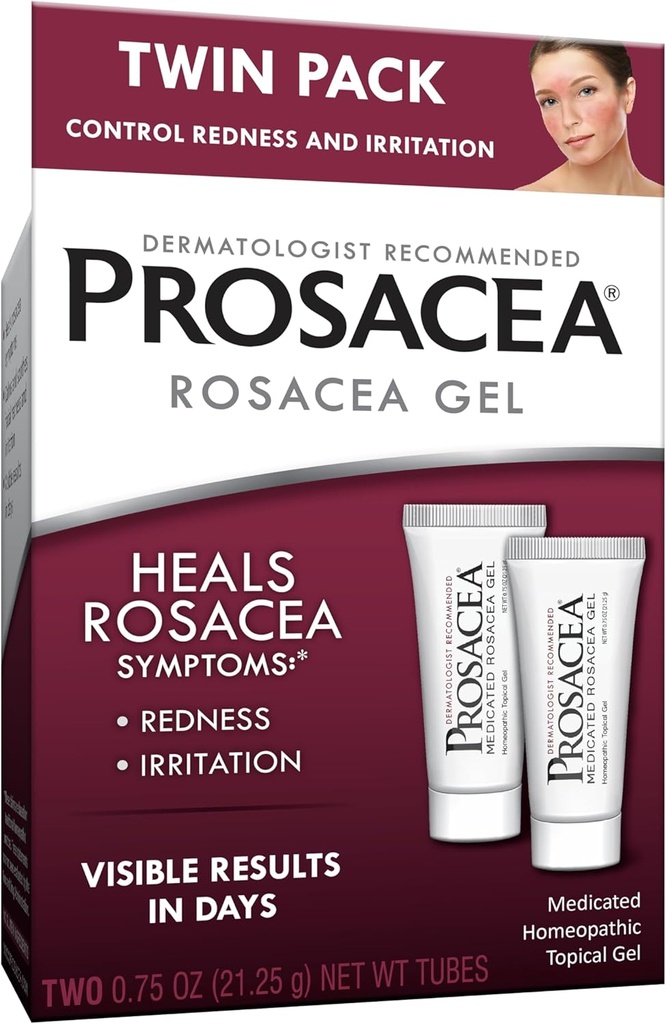 Prosacea - Medikovaná liečba ružovky na tvár - Liečenie ružovky Príznaky začervenanosti, pupienkov a podráždenia - Free Fragrance - Dvojbalenie - Dve rúry 0,75oz (1,5oz celkom)