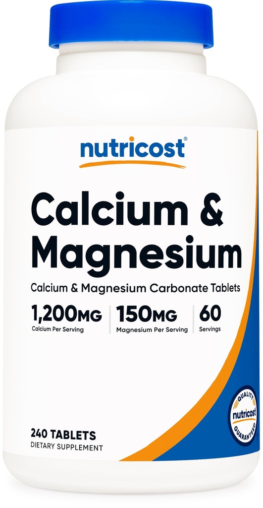 Nutricost Calcium & Magnézium Carbonate 240 Tablets, 1200mg Ca & 150mg Mg per Serving, 60 Servings- Gluten Free, non-GMO