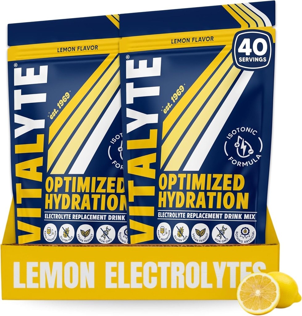 Vitalyte Powder Drink Mix, Isotonic Electrolyte Hydration Mix, Gluten Free Post Workout Powder Mix, balenie po 2, 35 oz. Každá citrónová príchuť