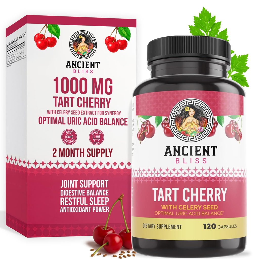 Staroveké Bliss Tart Cherry Kapsule, Zápal a Spoločná podpora Dodatok pre mužov a ženy, Tart Cherry Supplement to Support Digestion, spánok a vitality (120 Kapsule)