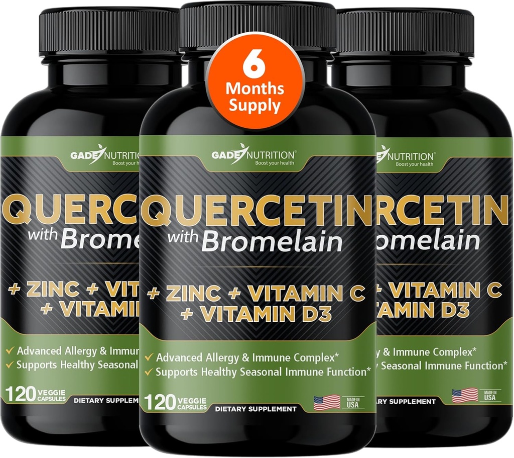 Gade Nutrition Quercetin s vitamínom C a zinkom - Quercetin 500 mg - Quercetin s hypromelínom - zinok Quercetin - Quercetin doplnky + vitamín D3 (non-GMO, Gluten-free, Vegan) - 6 mesiacov
