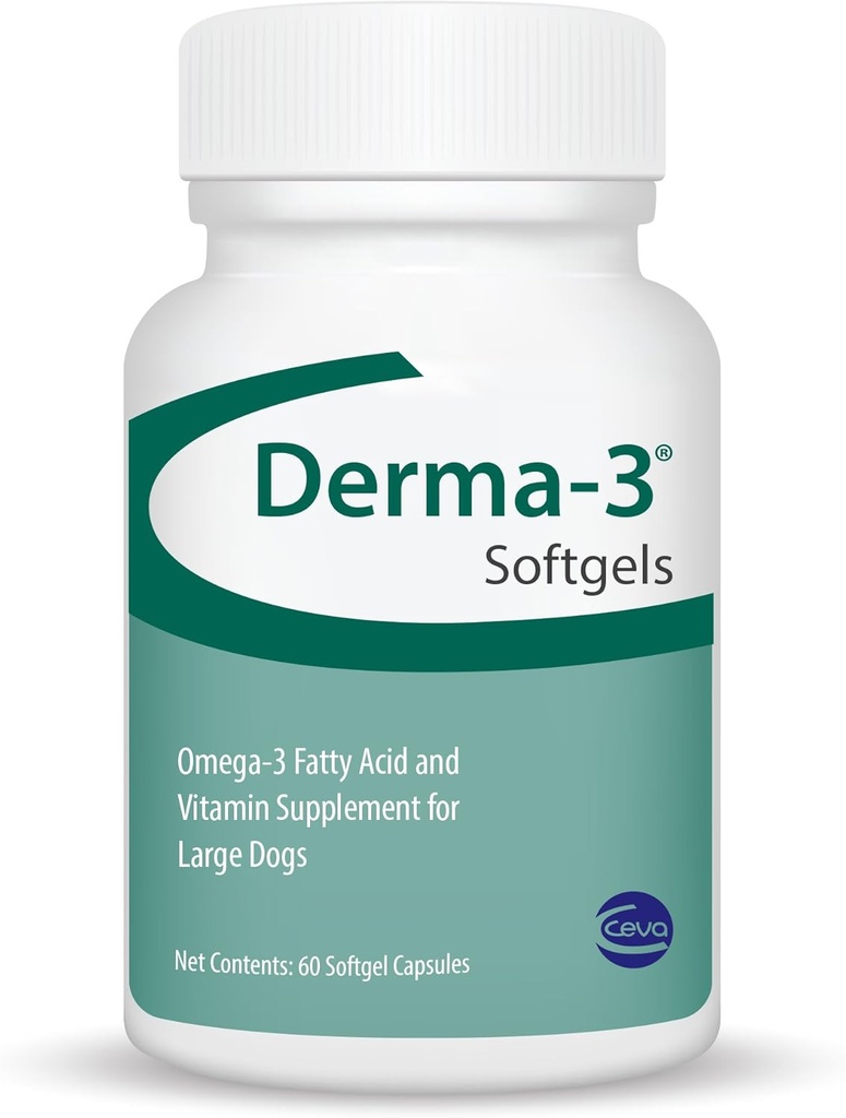 Ceva Derma-3 Softgels, Omega-3 Mastné kyseliny a vitamín doplnok pre veľké psy (60 Počet)