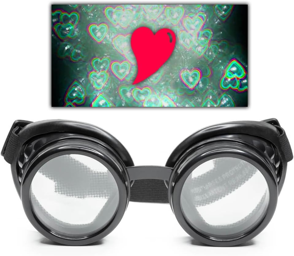 GloFX Black Heart Effect Difraction Goggles - Pozri srdce - 3D Holografické vizuály Edm Rave Outfit Steampunk kostým Cosplay Music Festival Essential