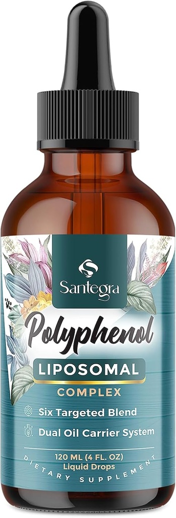 Polyphenols Supplement Liposomal, Over 27 Polyphenol Complex & Powerful Antioxidant, with MCT & Olive Oil, Quercetin Extract, Hawthorn Berry Extract, for Age Defense, Energy, Immune, 120 ML