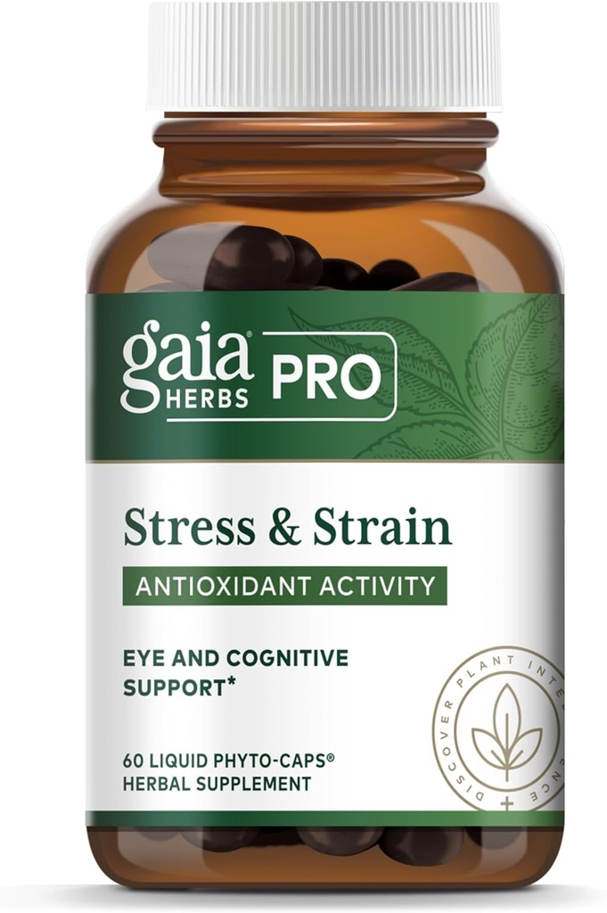 Gaia byliny Pro stres a kmeň - Podpora zdravia očí - Vlastnosti Astaxantín, luteín, Hroznové semeno & More - Vegan, Gluten-free & Dairy-Free - 60 Liquid Phyto-Caps (60 Servings)