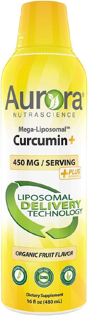 Aurora Nutrascience Mega-Lipozomal Curcumin+ Vitamín C s CurcuVail, podporuje zdravé kĺby, svaly, GI Tract, a mozgovej funkcie, Organic, non-GMO, 32 Servings, 16 fl oz