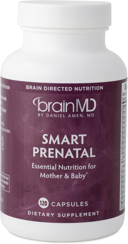 Dr Amen BrainMD Smart prenatálne - 120 Kapsule - Multivitamín pre mamičku a dieťa, podporuje zdravé tehotenstvo a rast a vývoj u detí - bez lepku - 30 porcií