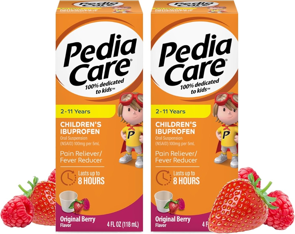 Detský Ibuprofen perorálna suspenzia Tekutina, Detská bolesť Reliever + Horúčka Redukcia, Vek 2-11, Berry Flavor, 4 fl oz (2 balenia)