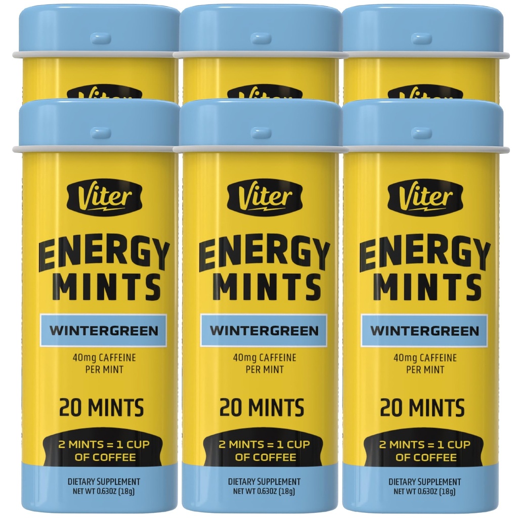 Viter Energy Kofeínové mincovne 40mg kofeínu, B vitamíny, bez cukru. (zimná zelená, 20ks, 6 Balenie)