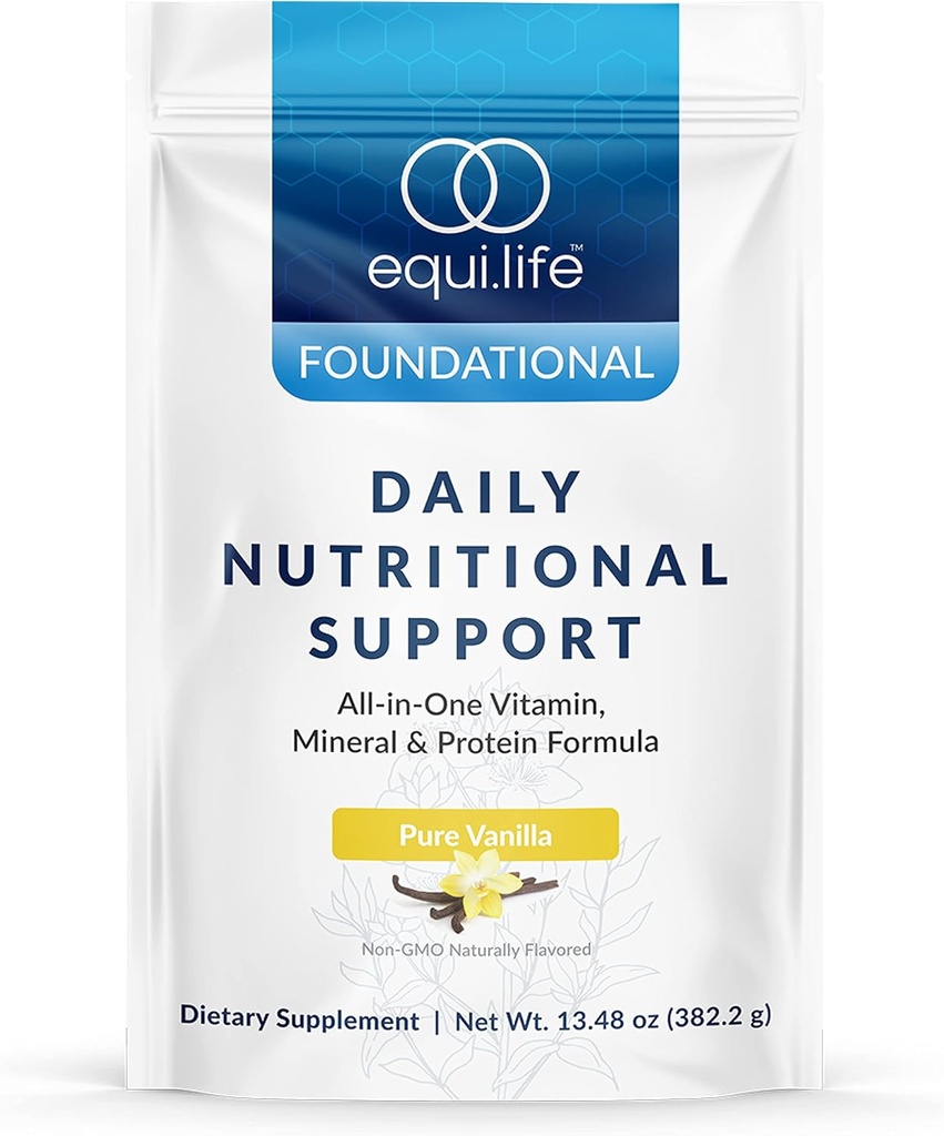 Equilife Daily Nutritional Support, All-in-One Multivitamínové jedlo, Čistá Vanilková chuť, 15G Rastlinný proteín, podporuje celkový Wellness vrátane energie, Trávenie, & Koža, 14 Serviv