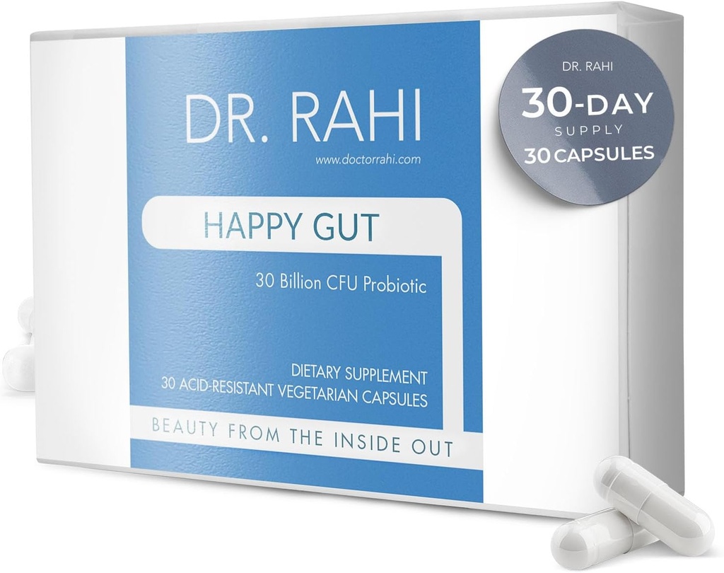 Dr. Rahi Probiotiká Denné DF 30 miliárd CFU Probiotické Gut Suplement, 30 Acid Resistant Kapsule, Probiotiká pre Tráviace zdravie, Gut Health for Women/Men, Support Gut Motility - Happy Gut