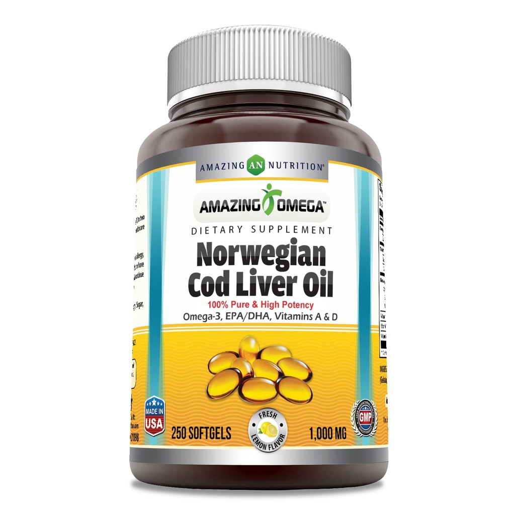Amazing Omega Norwegian Cod Liver Oil 1000 Mg 250 Softgels