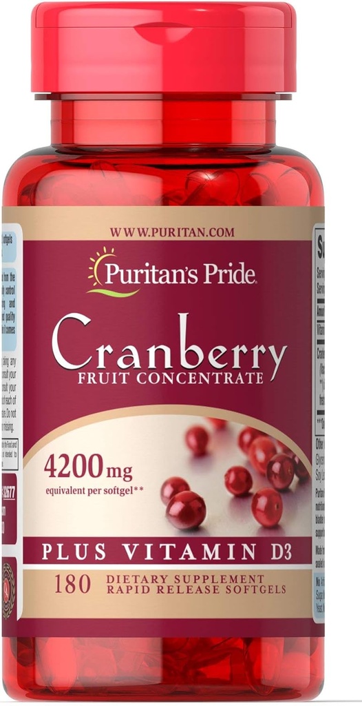Puritánska pýcha Brusnicový ovocný koncentrát Plus vitamín D3-180 Softgels