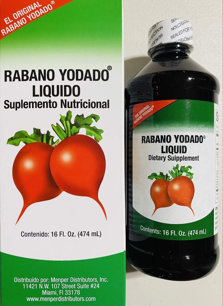 Rabano Yodado Liquid 16 Fl Oz. - Bonus Size - Supplement Vitamín B12, B6 a tiamín (1 mesiac dodávky)