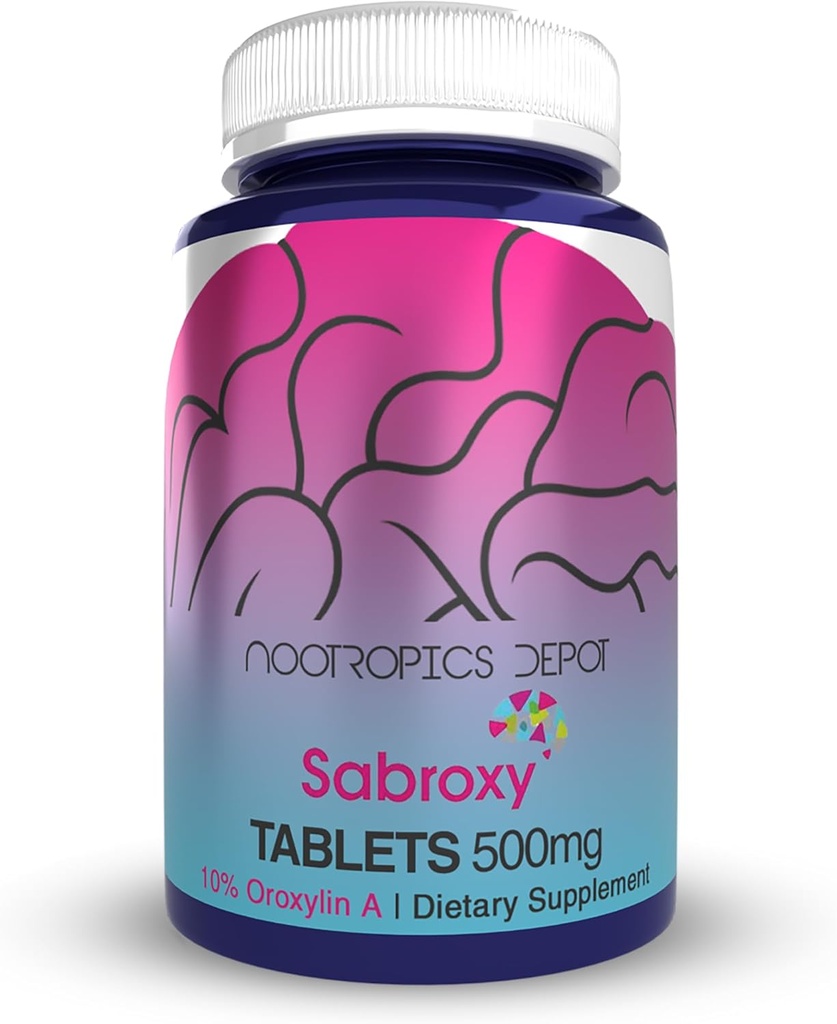 Nootropics Depot Sabroxy® Tablets | 500mg | 30 Count | Minimum 10% Oroxylin-A | Oroxylum indicum | May Help Promote Focus & Motivation | May Help Promote Cognitive Function