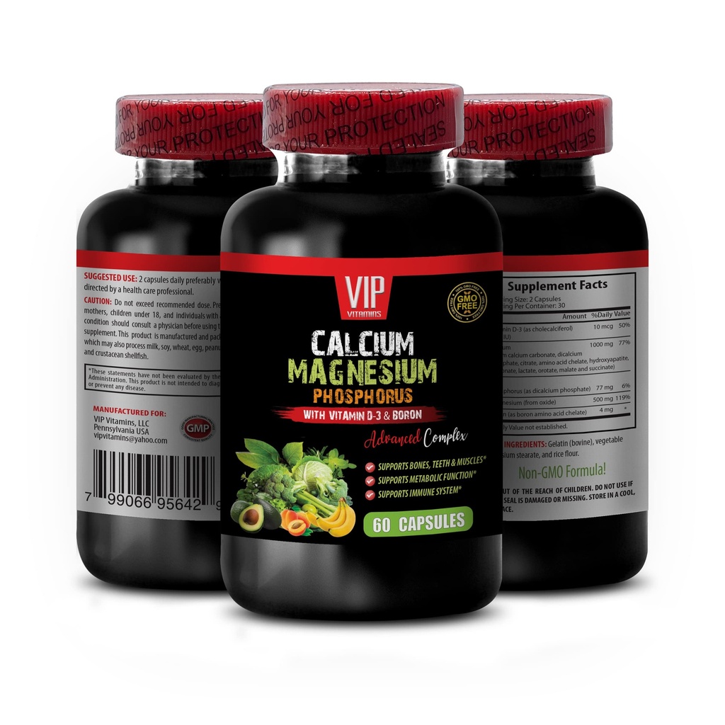 Kosť a spoločné vitamíny - Fosfor vápenatý horčík, s vitamínom D-3 a bóru Advanced Complex - Fosfor horčík, horčík kalcium doplnok, horčík draslík 1 Bot 60 kapsuly
