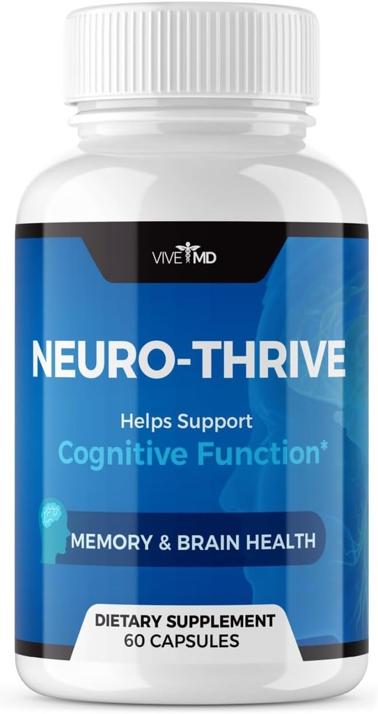 VIVE MD Neuro Thrive Brain Supplement - Oficiálna formula - Neuro Thrive PQQ, Neuro Thrive - Extra sila s extraktom Ginkgo Biloba, Sibírsky ženšen extrakt - (60 kapsúl)