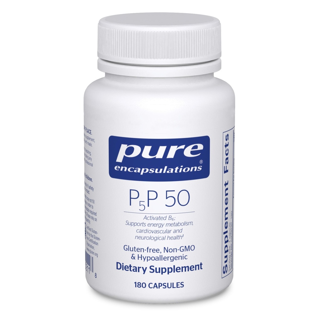 Pure Encapsulations P5P 50 - Aktívny vitamín B6 - podporuje energetický metabolizmus a zdravie mozgu* - bezlepok a bez GMO - 180 kapsúl
