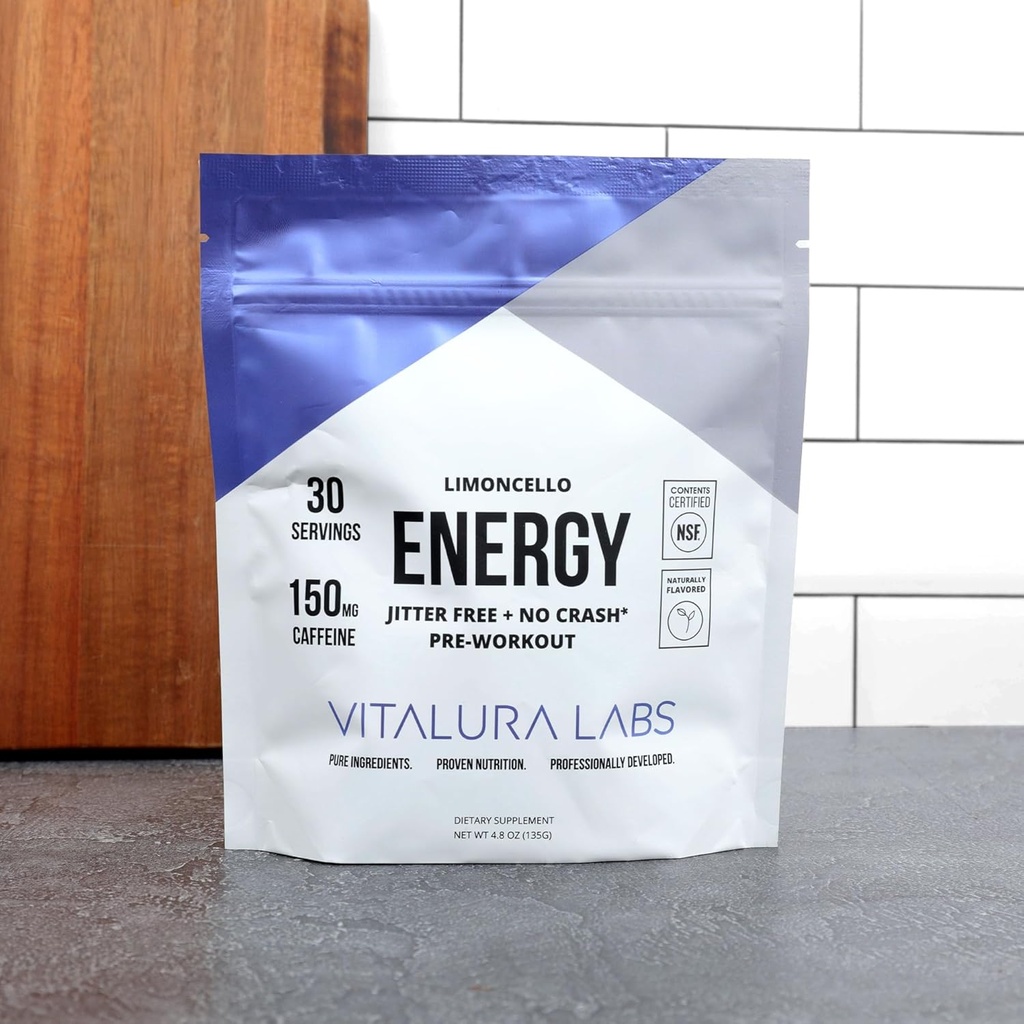 Vitalura Labs pre-Workout Powder - kofeín, Theacrine, Rhodiola & L-Theanine for Energy & Endurance - NSF Content Certified - Limoncello Ochutené - 30 Servings