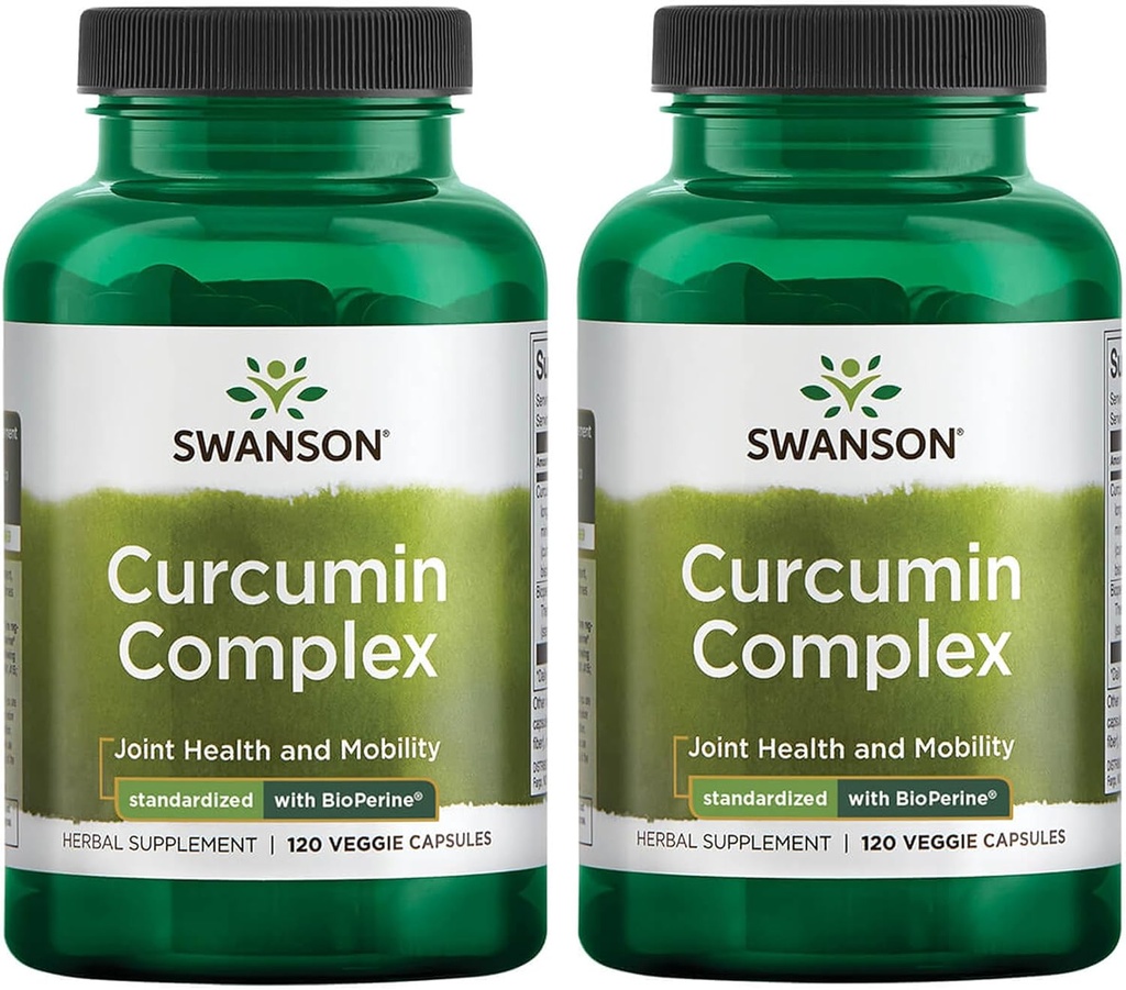 Swanson Curcumin Complex - Bylinné doplnky podporujúce spoločné zdravie, mobilitu a fyzickú funkciu - Štandardizovaný s BioPerine pre maximálnu absorpciu - (120 Veggie Kapsule) (2 balenia)