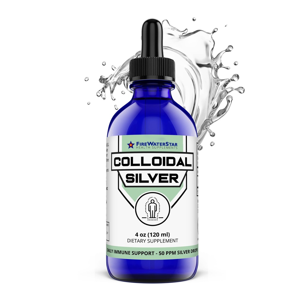 FWS Koloidné striebro, tekuté strieborné kvapky, 99,99% Pure Silver, 4 oz Sklenená fľaša, 60 Slúži (2 mesiace), 50 ppm, Koncentrované pre jednoduché a pohodlné služby