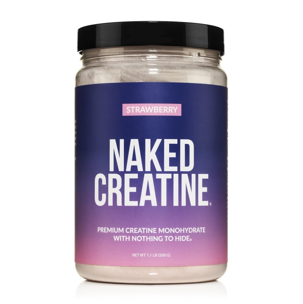 Naked Creatin - Jahodovo ochutený Kreatín monohydrát - skutočný jahodový prášok, žiadne prísady, svalový rast, Vegán, Non-GMO, Gluten Free, Soy Free - 45 Servings
