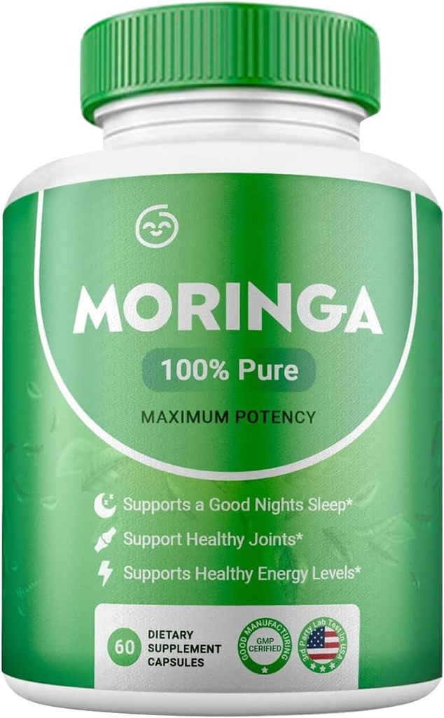 Moringa prášok Kapsule Pure Nutrient- Rich Moringa prášok podporuje energiu zdravie pleti Gut zdravie Esenciálne vitamíny aminokyseliny [Pack of 1)