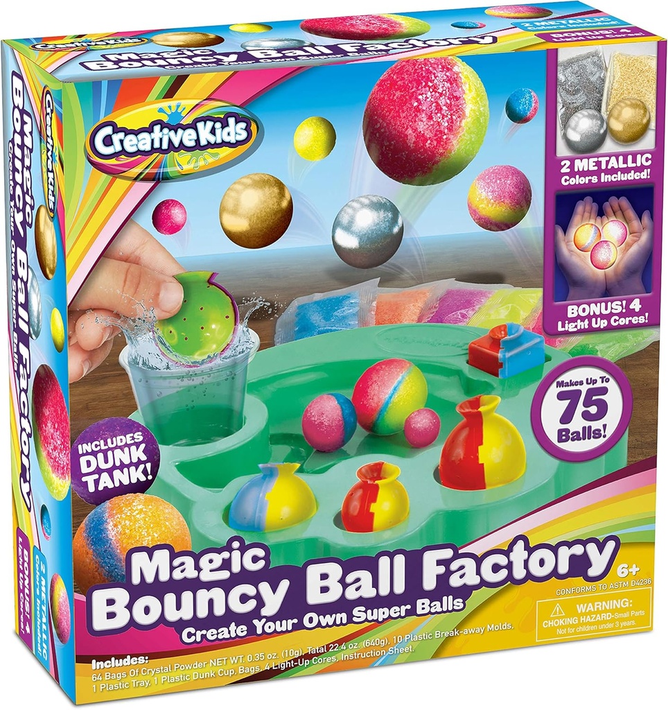 Magic Bouncy Ball Factory Set - Make 75 úžasné DIY Bouncy Balls, Light-Up Magic Balls! Vedecké súpravy pre deti, ideálne pre vedecké projekty a vedecké strany!